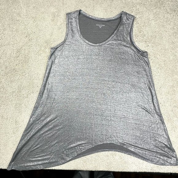Eileen Fisher Tank Top Asyemmetrical Size XXS 100% Organic Linen Silver Fits lar - Picture 1 of 5